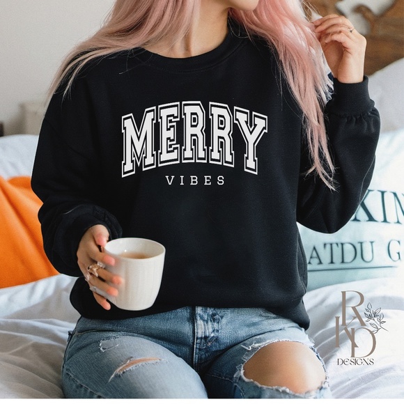 Merry Vibes Sweatshirt, Christmas Sweatshirt - Picture 2 of 4